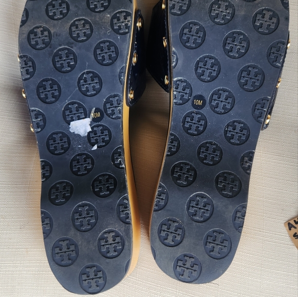 TORY BURCH navy blue DIXON WOODEN SLIDES CLOGS SANDALS size 10 - Picture 3 of 6